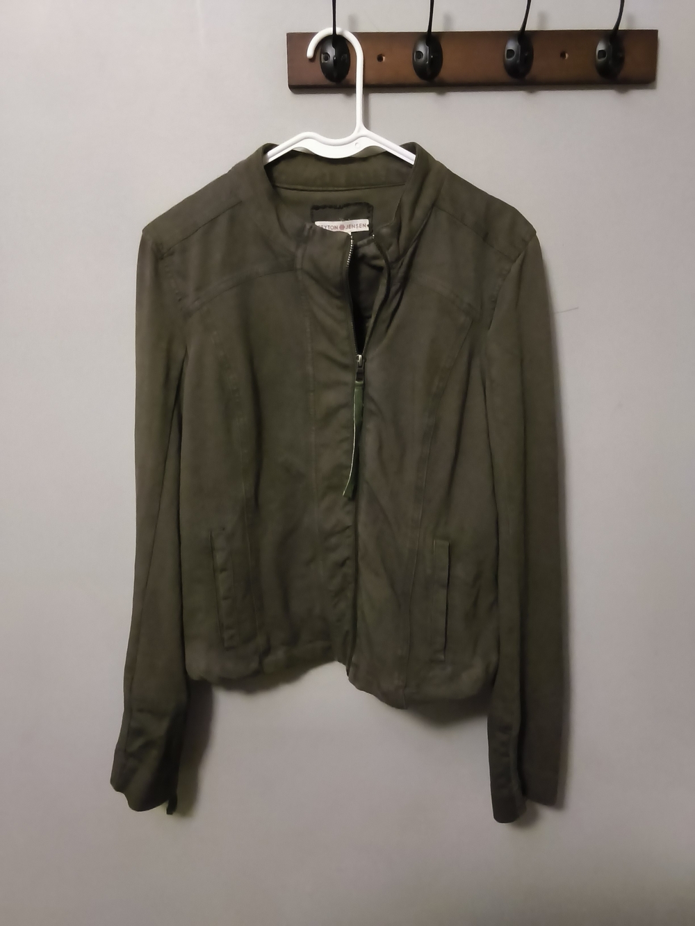 Olive Green Women's Suede-Look Zip Front Jacket